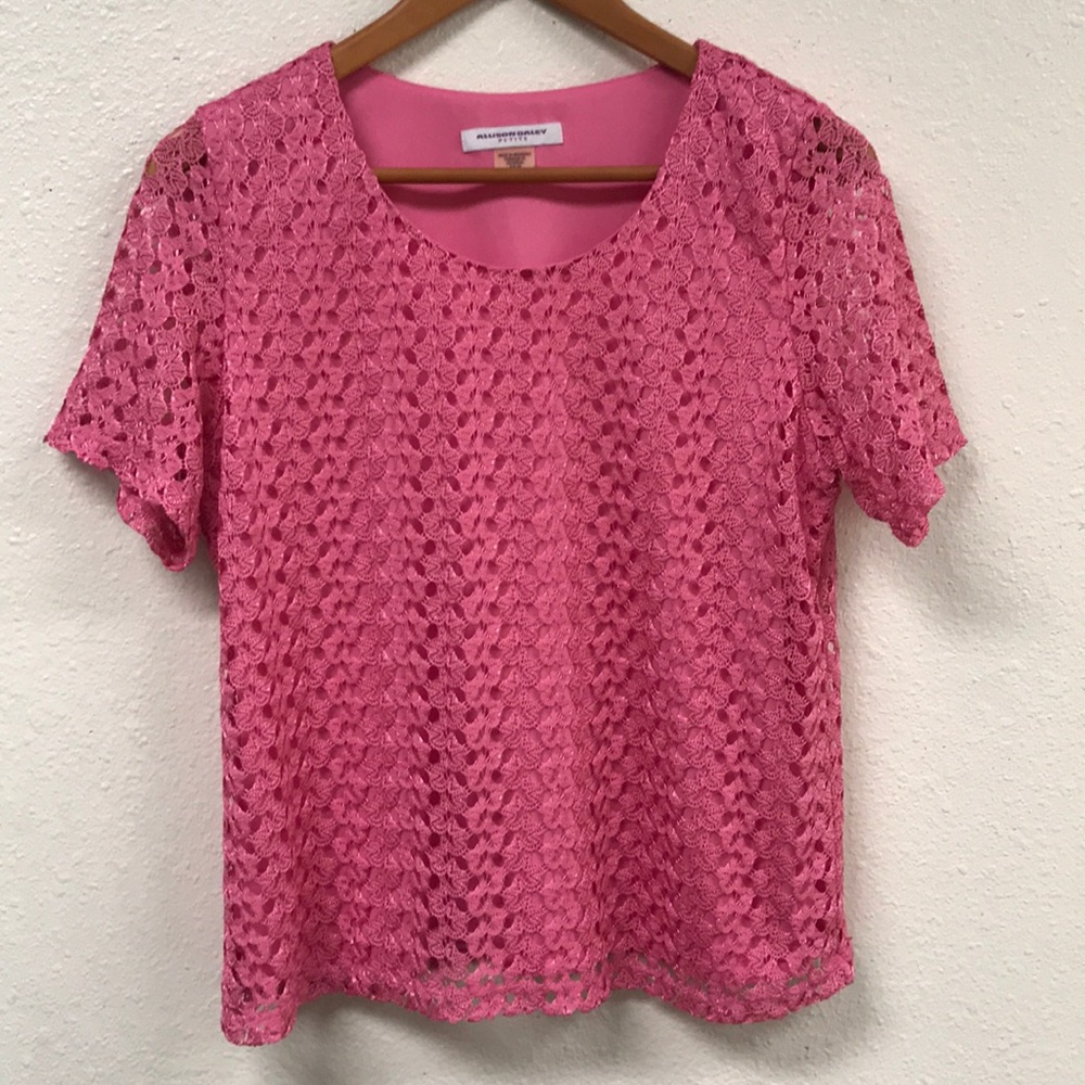 Allison Daley Blouse, Dark Pink with Lace Overlay